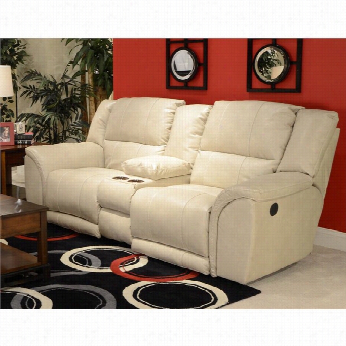 Catnapper Carmine Lay Flat Power C Onsole Leather Loveseat In Pebble