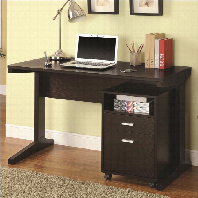 Coaster 2 Piece Desk Set With Rolling File Cabinet In Cappuccino