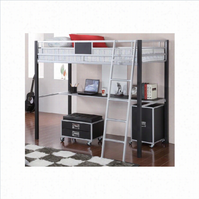 Coaster Leclair Twin Loft Bed With Desk In Negro And Silver
