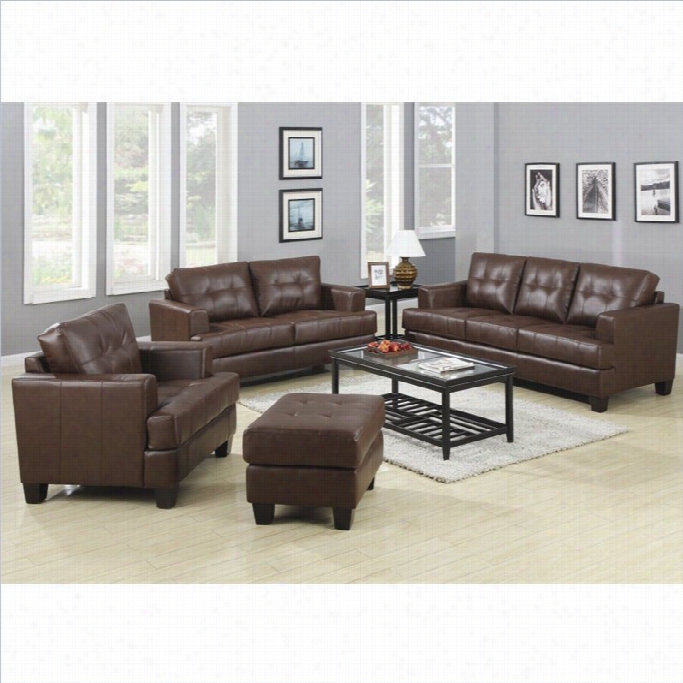 Coaster Samuel 3 Piece Faux Leather Sofa Set In Dark Brown