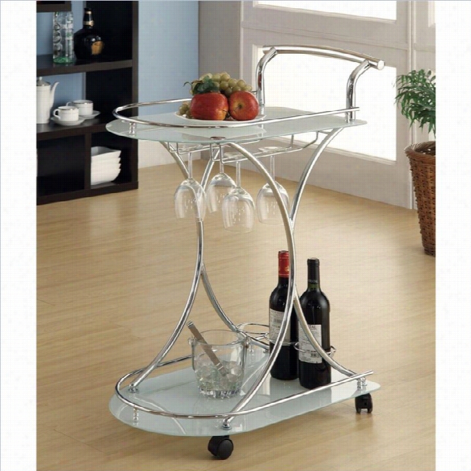 Coaster Serving Cart With 2 Frosted Glass Shelves In Light Hrome