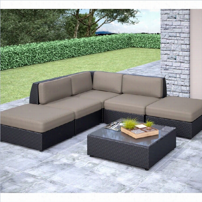 Corliving Seattle Curved 6 Pc Chaise Lounge Sectional Patio Set