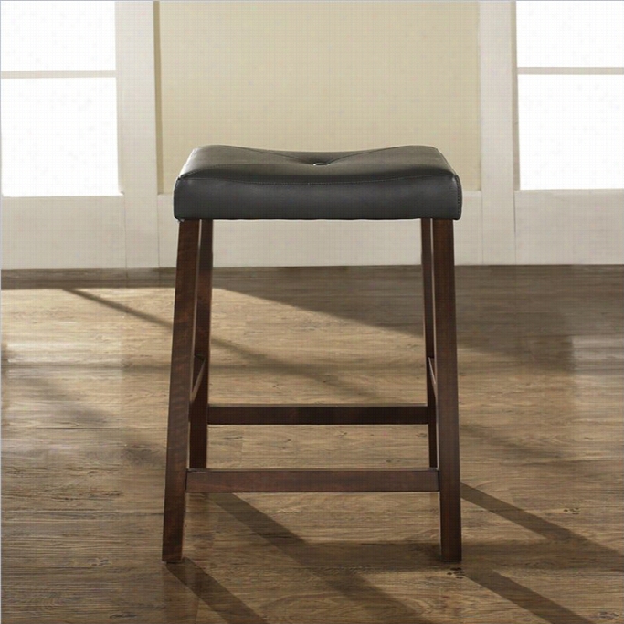 Crosley Furniture 2rcounter Stool Upholstered Saddle Seat In Vintage Mahogany Finish