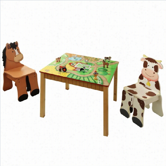 Fantasy Fields Hanf Painted Happy Farm Tabld And Set Of 2 Chairs