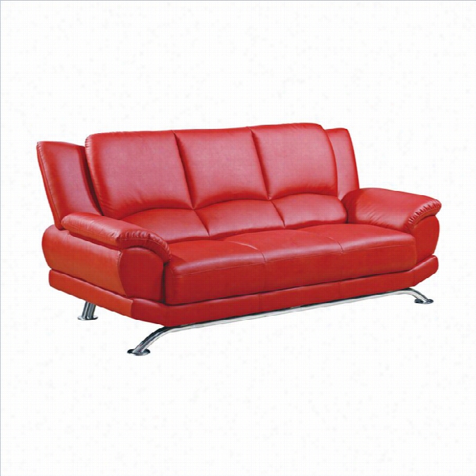 Global Furniture Leather Sofa With Chrome Legs In Red