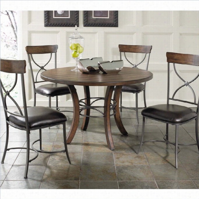 Hillsdale Cameron 5 Piece Rund Wood Dining Se Twith X Back Chairs