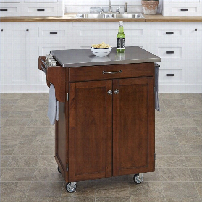 Home Styles Furnitrue Kitchen Cart In Cherry With Stainless Steel Top