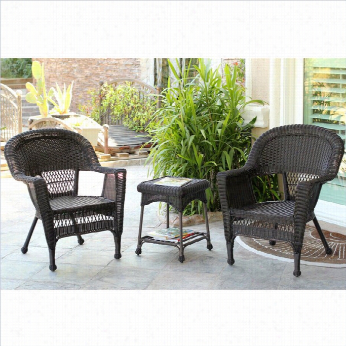 Jeco  3pc Wicker Chair And End Stand  Set In Espresso Without  Cushionn