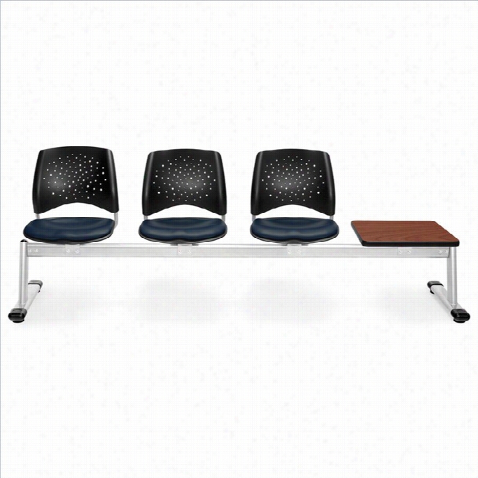 Ofm  Star Beam Seating With 3 Vinyl Seats And Synopsis In Navy And Cherry