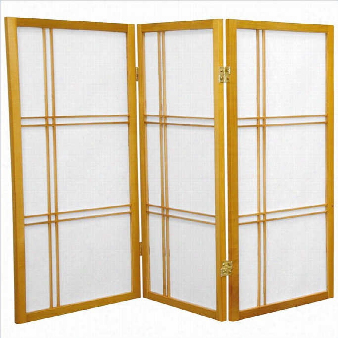 Oriental Furniutre  3' Tall Double Cross 3 Panels Shoji Screen In Honey