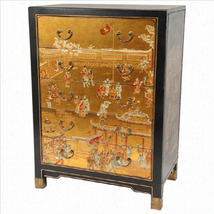 Oriental Furniture Village Lie Accent Chest In Gold