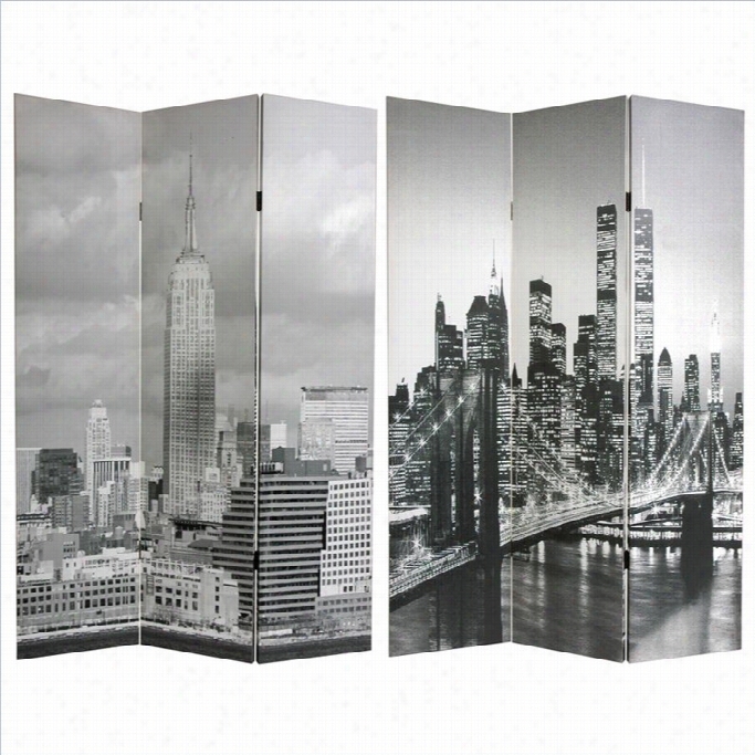 Oriental New York Scenes Room Divider In Black And White