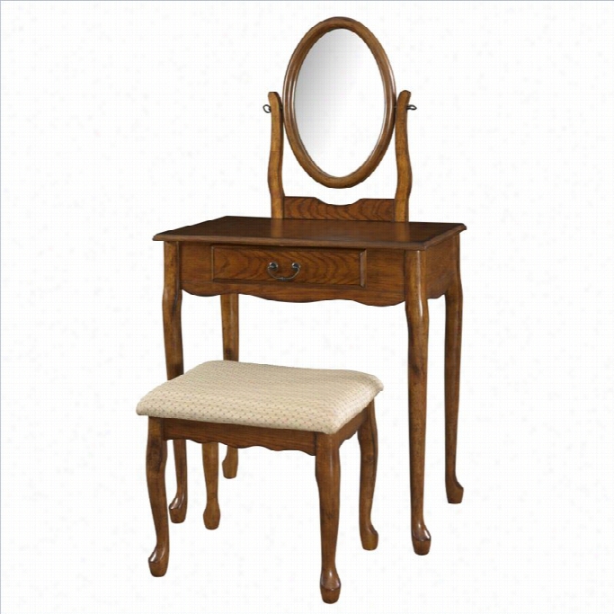 Powell Furniture Woodland Vanity And  Ben Ch Set In Oak