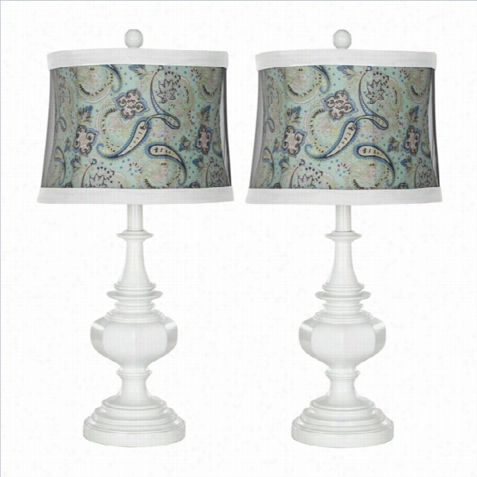 Safavieh Gloss White Table Lamp And Paisley Shade (se T Of 2)