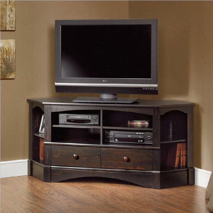 Sauder Harbor View Coorrner Tv Stans In Antiqued Black