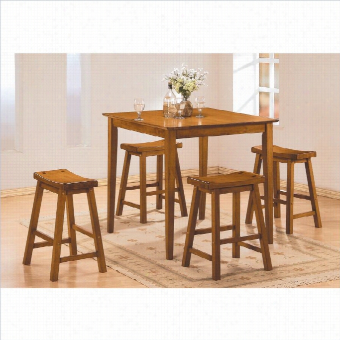 Trent Home Saddleback 5 Piece Counter Height Table Set In Oak