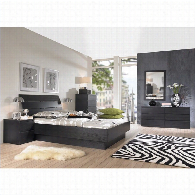 Tvilum Scottsdale  Platfom 4 Piece Bedroom Set In Black Woodgraon