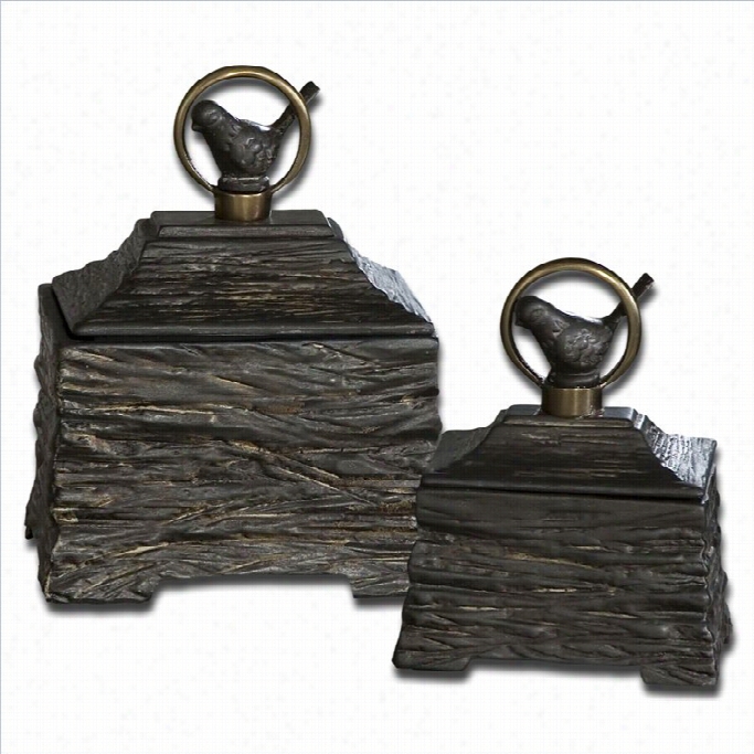 Uttermost Birdie Metallic Gray Ceramic Bxes (set Of 2)