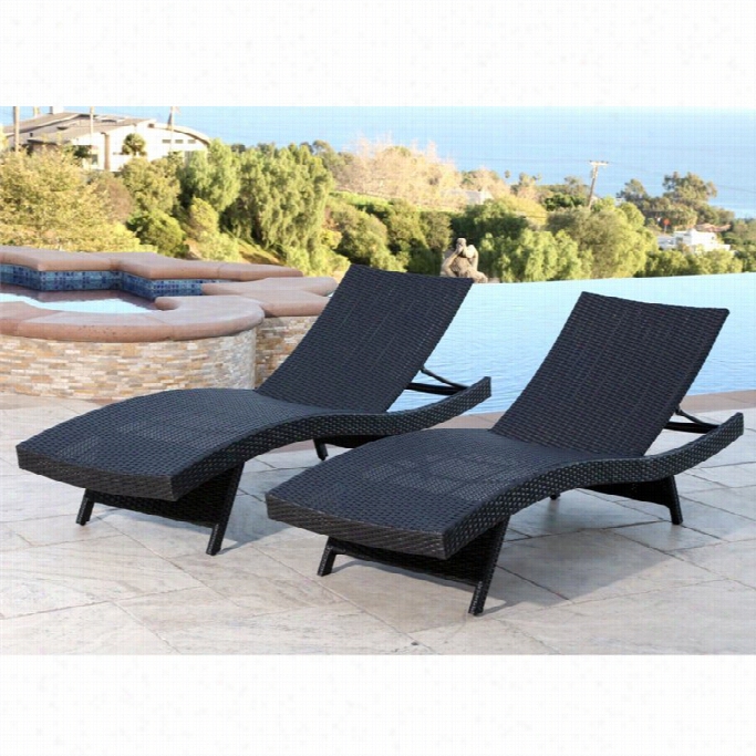 Abbyson Living Redondo Outdoor Wicker Chaise In Blackk (set Of 2)