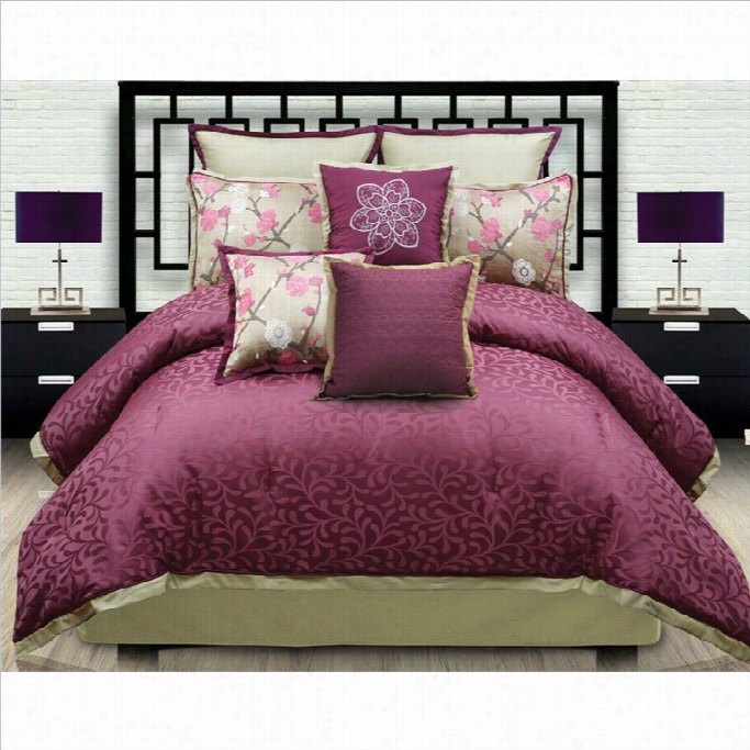 Angelo Hhome Sophie 8 Or 9 Piece Comforter Set Iin Plum-8 Piece Queen