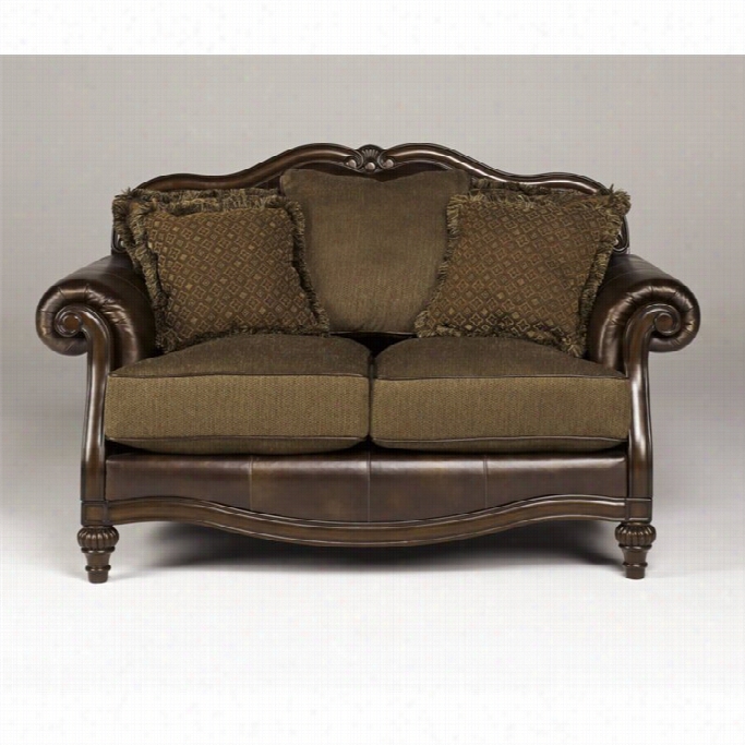Ashleyy Claremore Faux Leagher Loveseat In Old