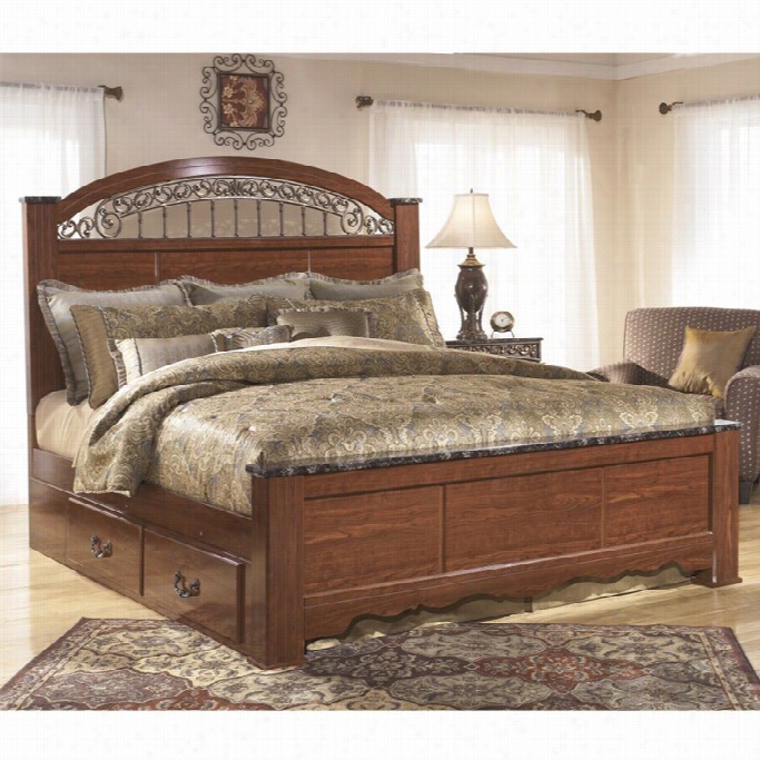 Ashley Fairbrooks Estates Wood King Poster Pannel Drawer Bed In  Brown