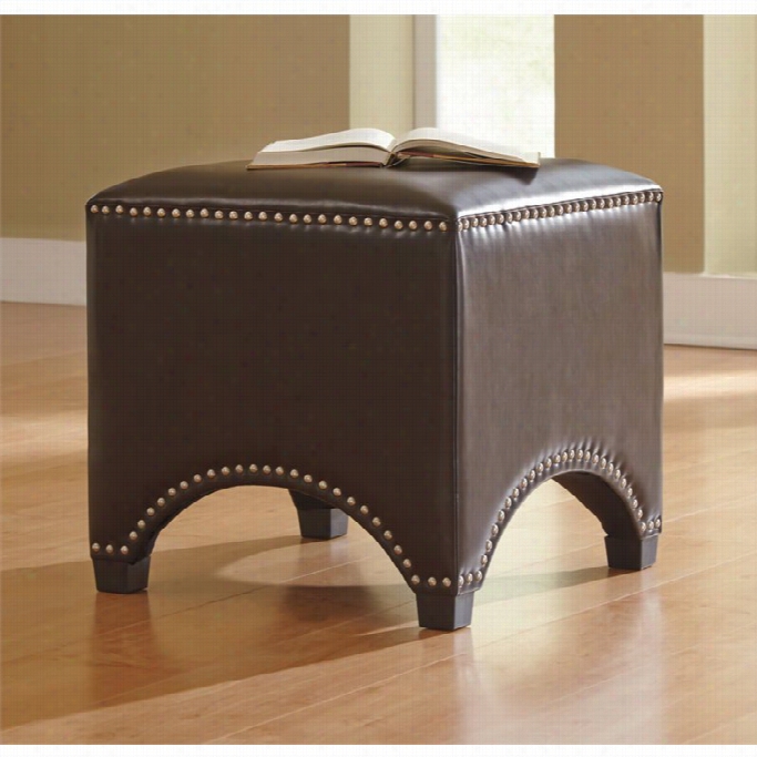 Ashley Flemish Faux Leather Accent Ottoman In Chocolate