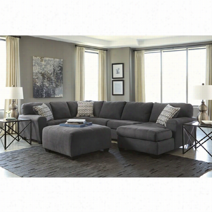 Ahsley Sorenton 4 Piece Rightt Chaise Sectional With Ottoman In Slate