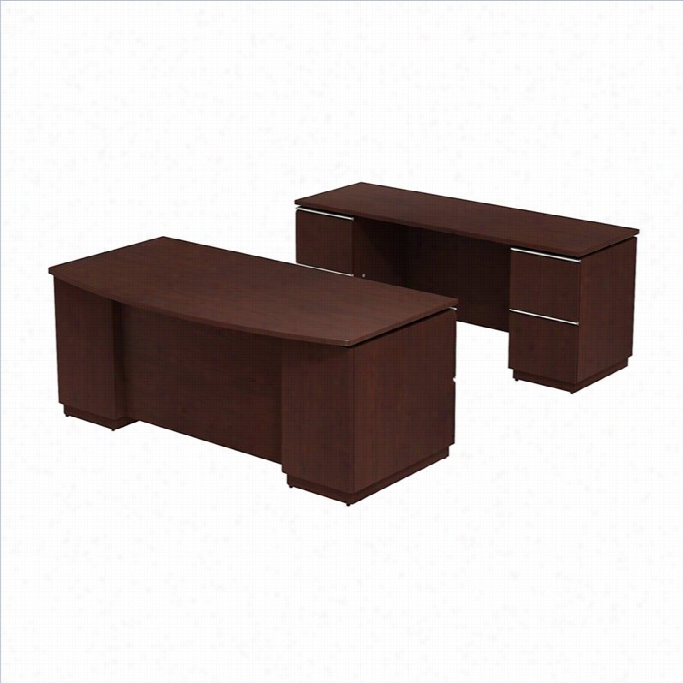 Bush Bbf Milano2 72 Bowfront Desk With Credenza Set In Harvest Cherry