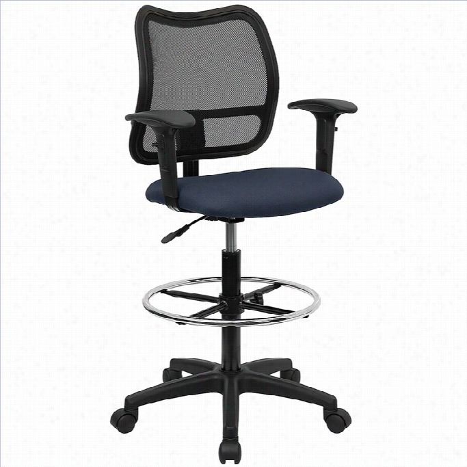 Flash Furniture Mid Back Mesh Drafting Chair In Navy Blue