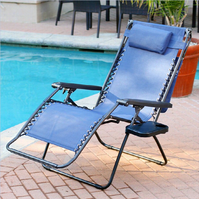 Jeco Oversized Zero Gravity Chair With Sunshade And Drink Tray In Steel Blue (set Of 2 Chairs)