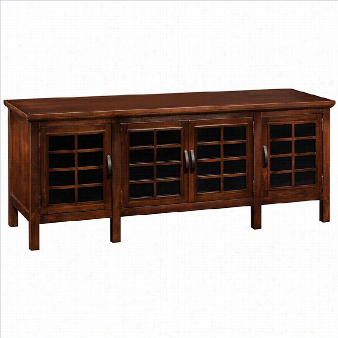 Leick Furniture 60 Grid Tv Console With Black Glass In Chocolate Cherry