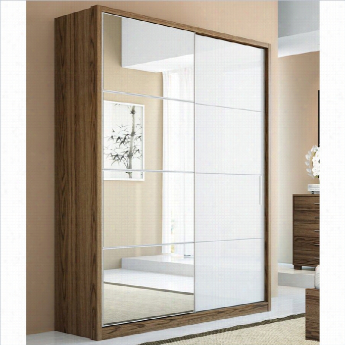 Manhattan Comfort Bellevue 2 -doors  Wardrobe In Chocloate And White Gloss