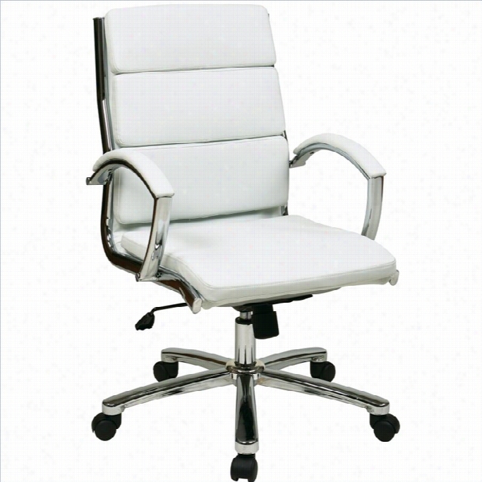 Office Star Deluxe Mid--back Faux Leather Executive Office Chair In White