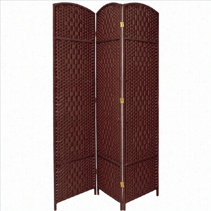 Oriental Diamond Weave Room Divider With 3 Panel In Dark Red