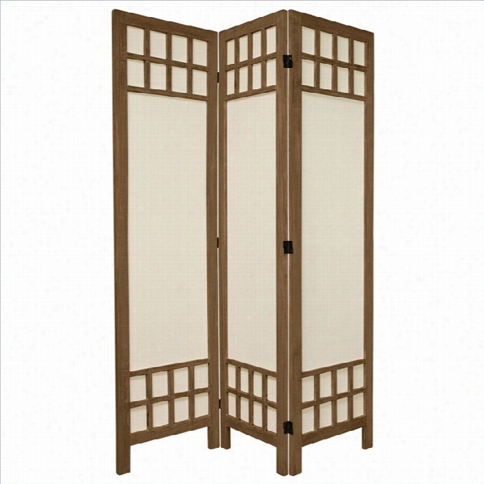 Oriental Fruniutre Tall Window Pqne 3 Panel Room Divider In Gray