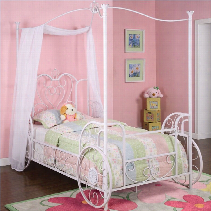 Powel Furhiture Princess Emily Carriage Twin Metal Canopy Bed In White