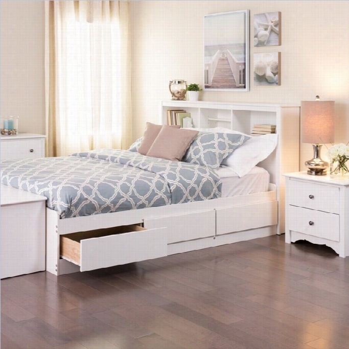 Prepac Monterey White Queen Bookcase Platform Storage Bed