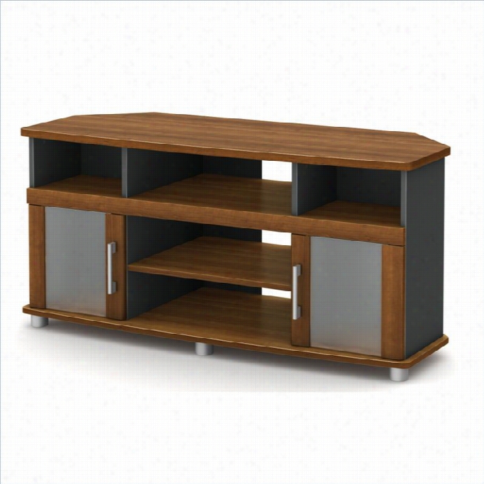 Southern Shore City Life Co Rner Tv Stand In Mogran Cherry And Charcoal