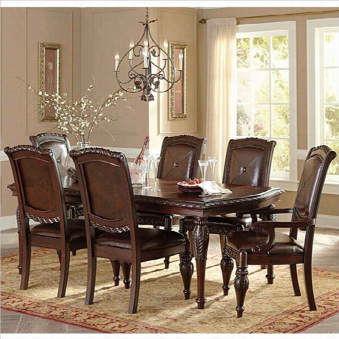 Steve Silver Companny Antoinette 7 Piece Leg Dining Table Set In Cherry