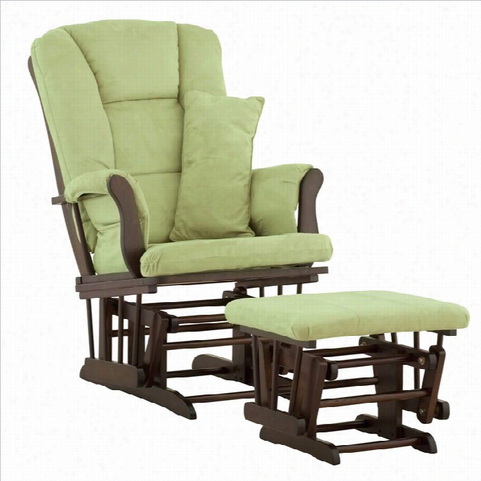 Stork Craft Tuscany Glider And Ottoman In Espresso With Sage Cushions