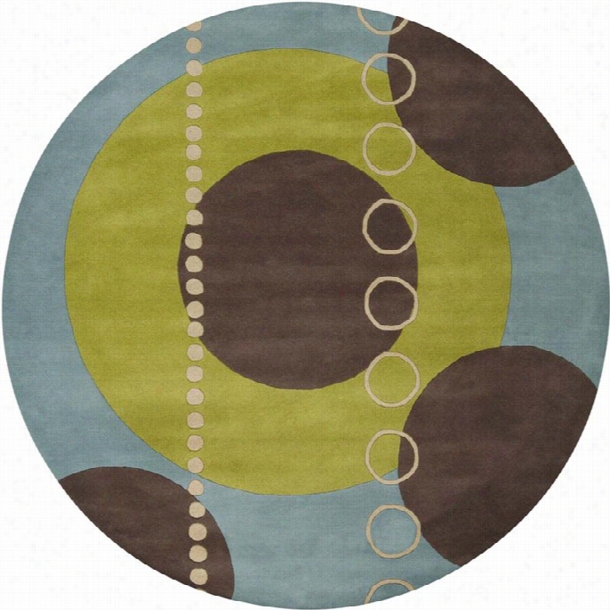 Sur Ya Foruum 8' X 8' Round Hand Tufted Wool Rug In Green Gray Blue