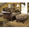Ashley Claremore Faux Leather Oversized Chair with Ottoman in Antique