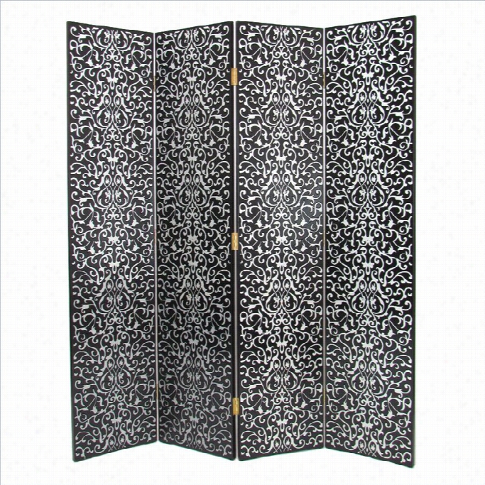 Wayborn Hand Painted Yuenchai Room Divider In Black And Silver