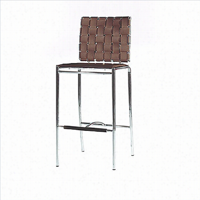 30 Bar Stool In Woven Brown Leather