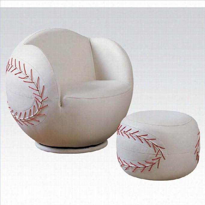 Acme All Star Baseball Swivel Kids Chair With Ottoman In White