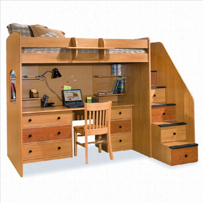 Berg Furniture Utica Lofts Twin Loft Bed With 5 Drwer Tsaircase-plastic - Black