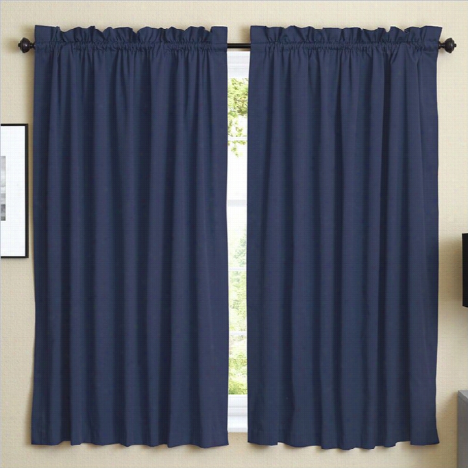 Blazing Needles Twill Curtain Panels In Navy Blue (set Of 2)