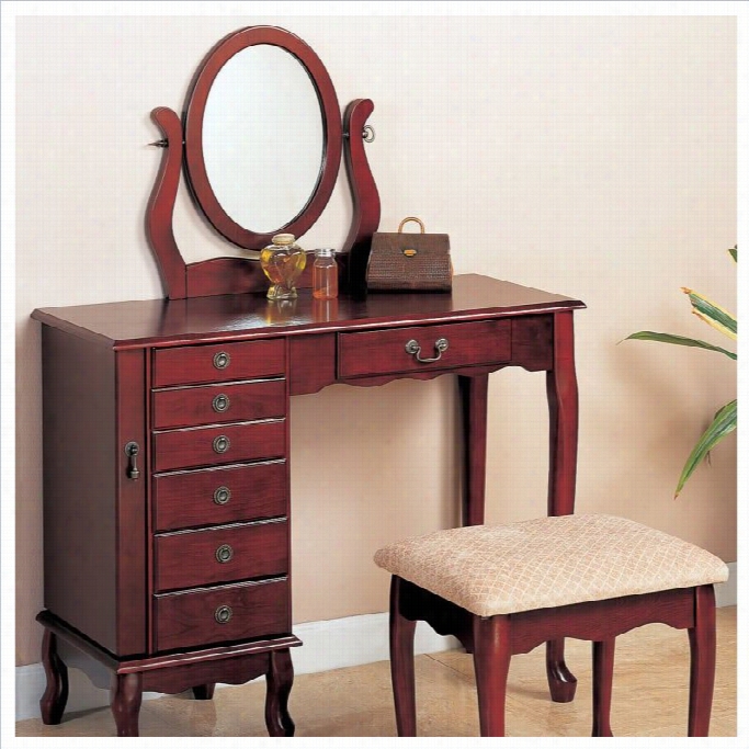 Coaster Eight Draer Jewe Lry And Makeup Vanity Table Set With Swiveel Mirror In Cherry Finish