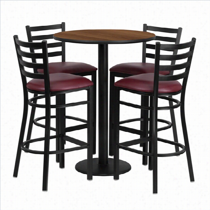 Flash Furniture 5 Pjec Eround Table Set In Walunt And Black